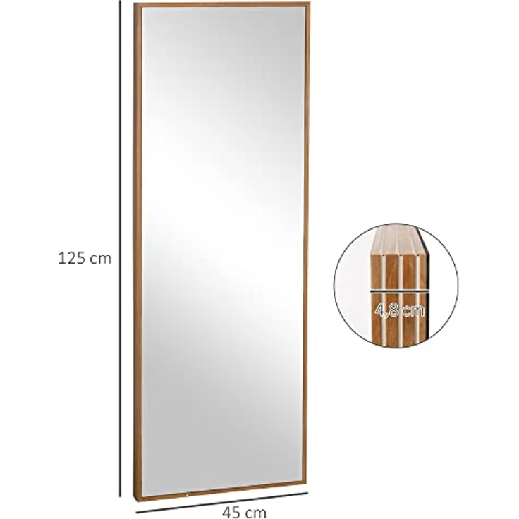 HOMCOM Wandspiegel, Hochspiegel in Natur, Glas und Holzwerkstoff, 48x125 cm, elegantes Design für Wohnzimmer, Schlafzimmer und Badezimmer – Bild 7