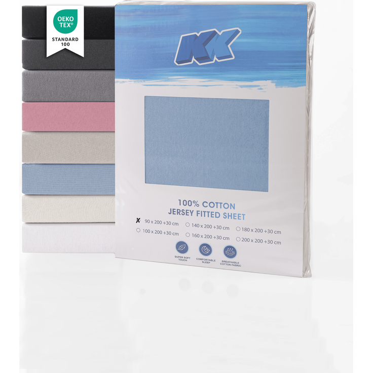 Jersey Spannbettlaken Baumwolle 90x200+30 cm, diverse Farben Hellblau