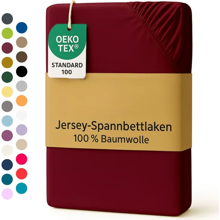 EXKLUSIV HEIMTEXTIL Jersey Spannbettlaken 180x200 cm Bordeaux 100% Baumwolle Öko - Tex Zertifiziert Bed-Sheet Bettlaken Spannbetttuch