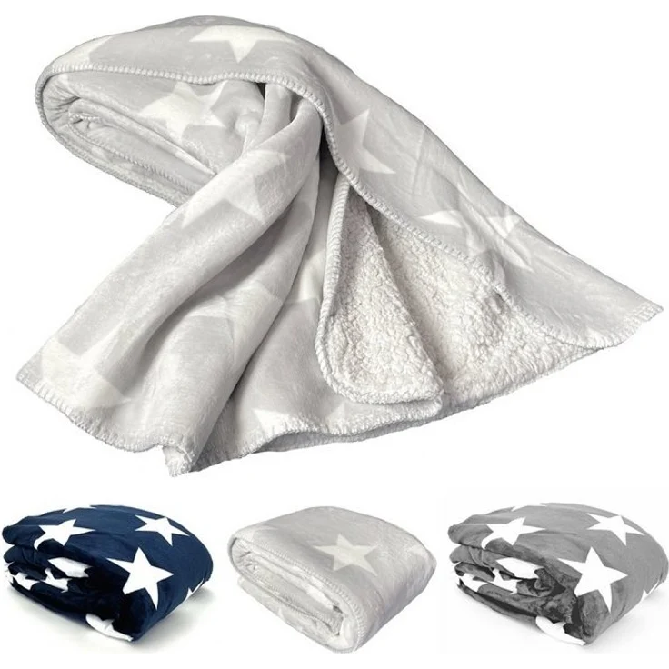 Wohndecke Dicke Soft Flanell Kuscheldecke Sterne Winterdecke, heimtexland, 150x200 I extra dick I warm I Sherpa Fell I kuschelig weich – Bild 4