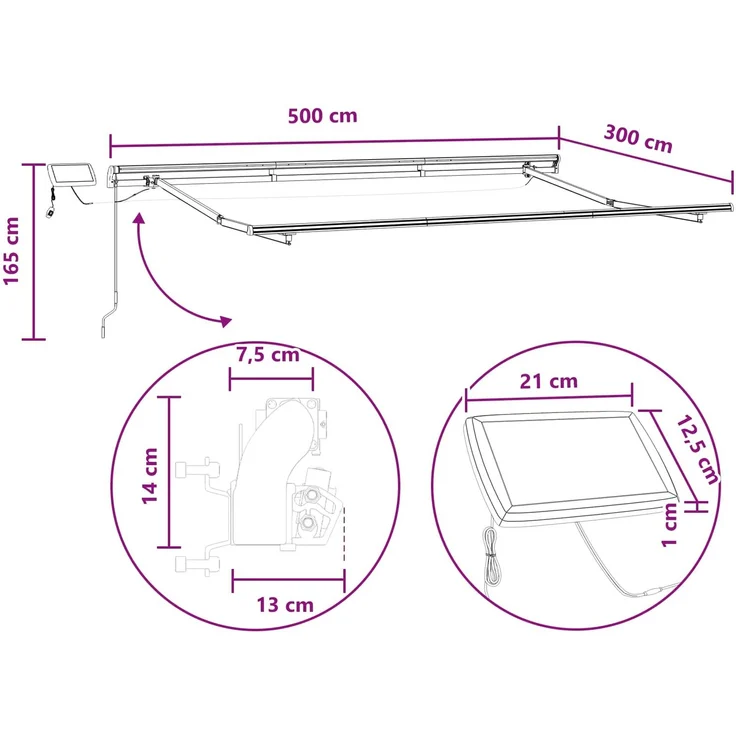 vidaXL Ausziehbare Markise Hellgrau und Weiß 500 x 300 cm 3426324 – Bild 10