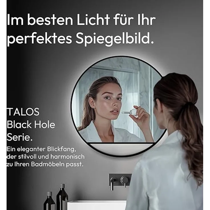 Talos Dekorativer Wandspiegel Black Hole Light, Indirekte LED Beleuchtung, schwarz matt, Ø 60 cm, Wandmontage – Bild 2