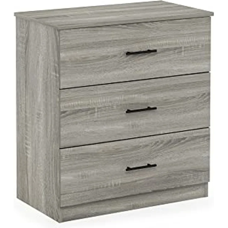 Furinno Tidur Schlichtes Design Kommode mit 3 Schubladen und Griff, Französische Eiche Grau – Bild 1