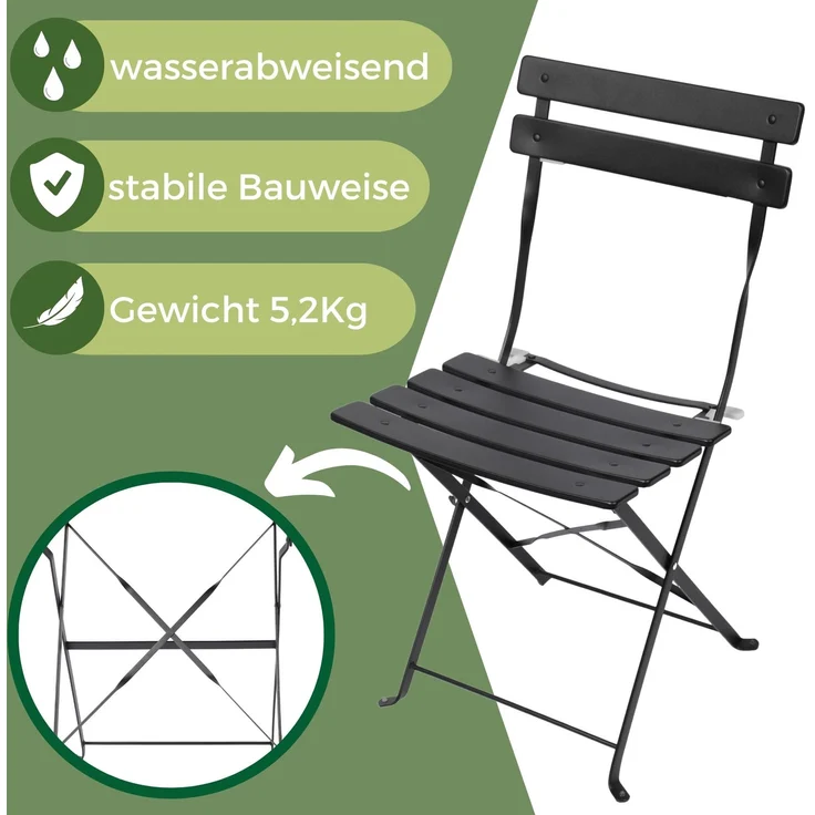 Albatros Bistroset 3-teilig Schwarz – Bistrotisch mit 2 Stühlen – klappbare Stühle und Tisch aus robustem Metall – optimal als Balkonmöbel Set oder Gartenmöbel in modernem Design – Bild 2