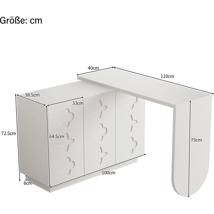 Schreibtisch, drehbarer L-förmiger Eck-Computertisch, Bürotisch, Frisiertisch, weiß 110 cm – Bild 7