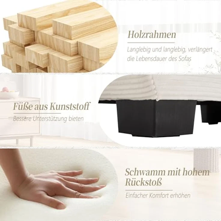 Ball & Cast Couch mit Schlaffunktion, Samt Sofa 2 Sitzer mit Kissen für das Wohnzimmer Wohnung Schlafzimmer, 224 x 81 x 81 (BxHxT), Beige – Bild 9