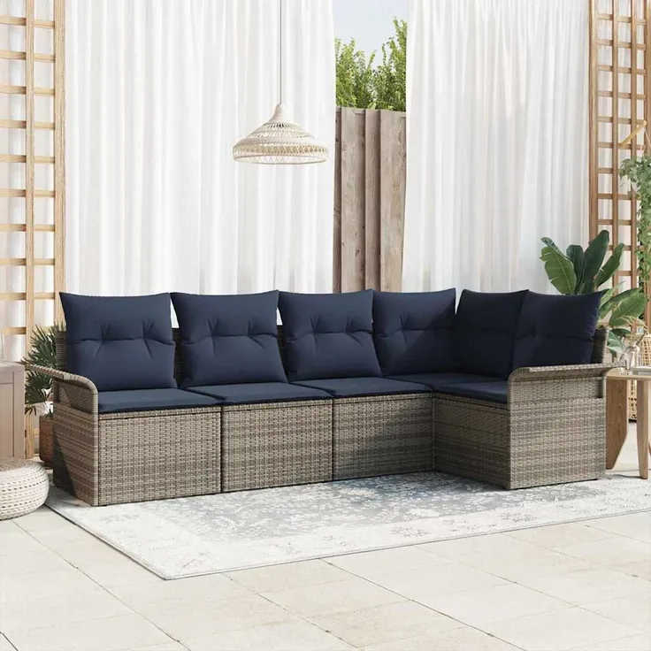 vidaXL Gartensofa-set mit Speicher 5 pcs Grau Poly-Rattan 3354034