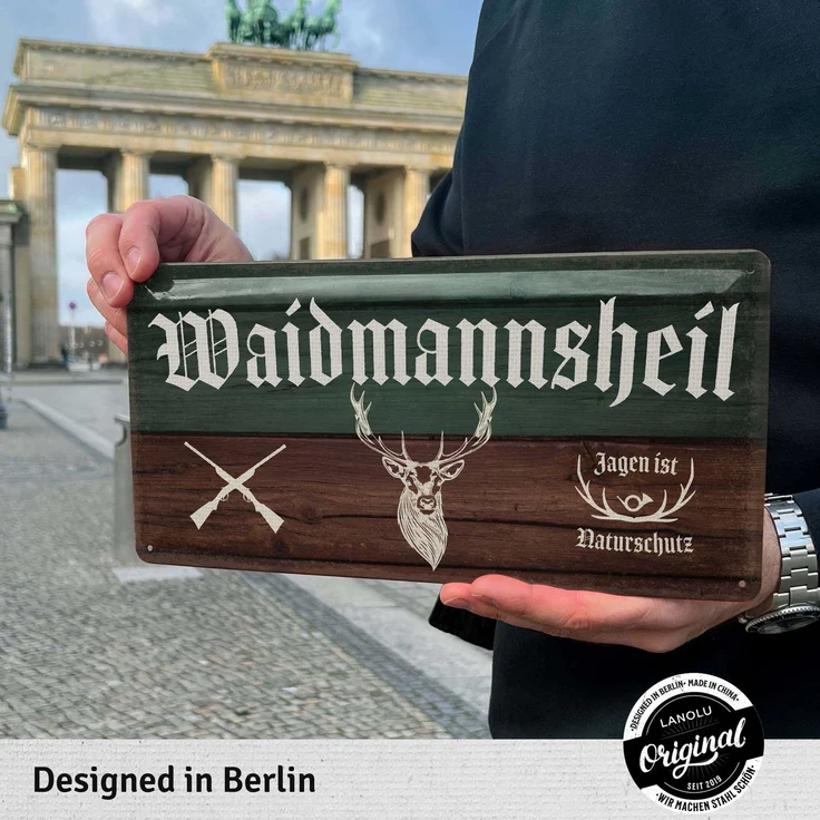 LANOLU Blechschild Waidmannsheil Jäger - 17x34cm – Metall – Mehrfarbig – 17125 – Bild 2