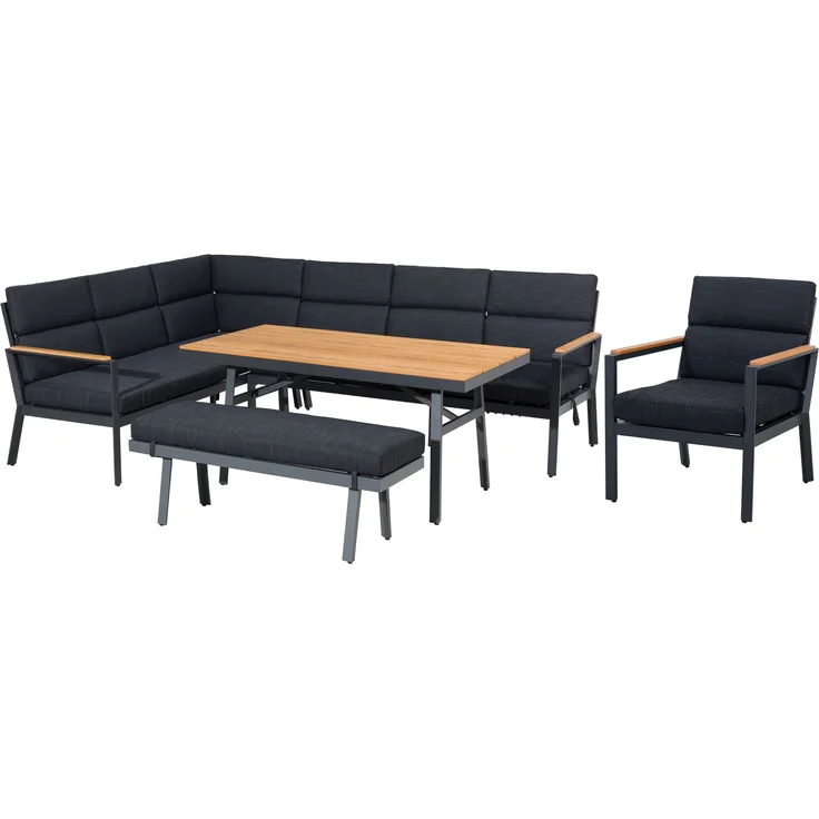 Gardissimo 'Nabari XL' Dining-Ecklounge mit Ecksofa, Bank, Tisch & Sessel, 10 Personen, Anthrazit / Braun, Links – Bild 9