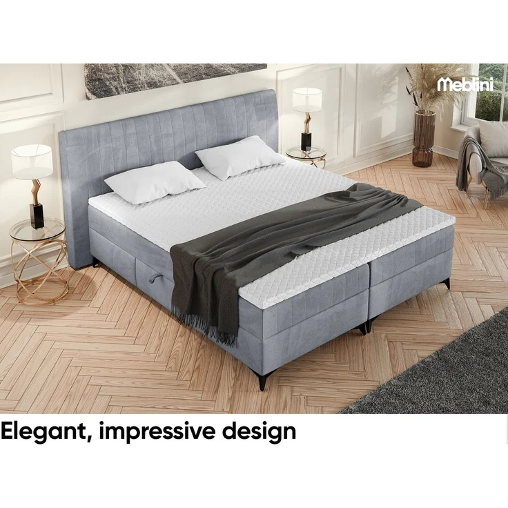 MEBLINI Boxspringbett NANI 160x200cm - H3P/Grau Samt - mit Bettkasten - Polsterbett - Doppelbett mit Topper & Taschenfederkern-Matratze – Bild 4