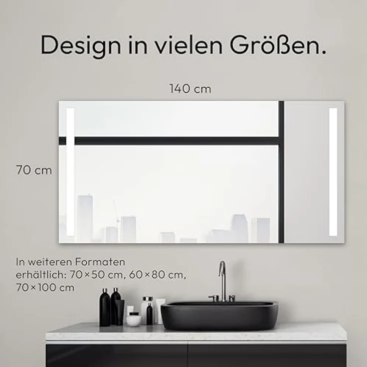 Talos Badspiegel mit Beleuchtung Light, 140 x 70 cm, hinterleuchtet, neutralweiß, hochwertiger Aluminiumrahmen mit Kippschalter – Bild 5