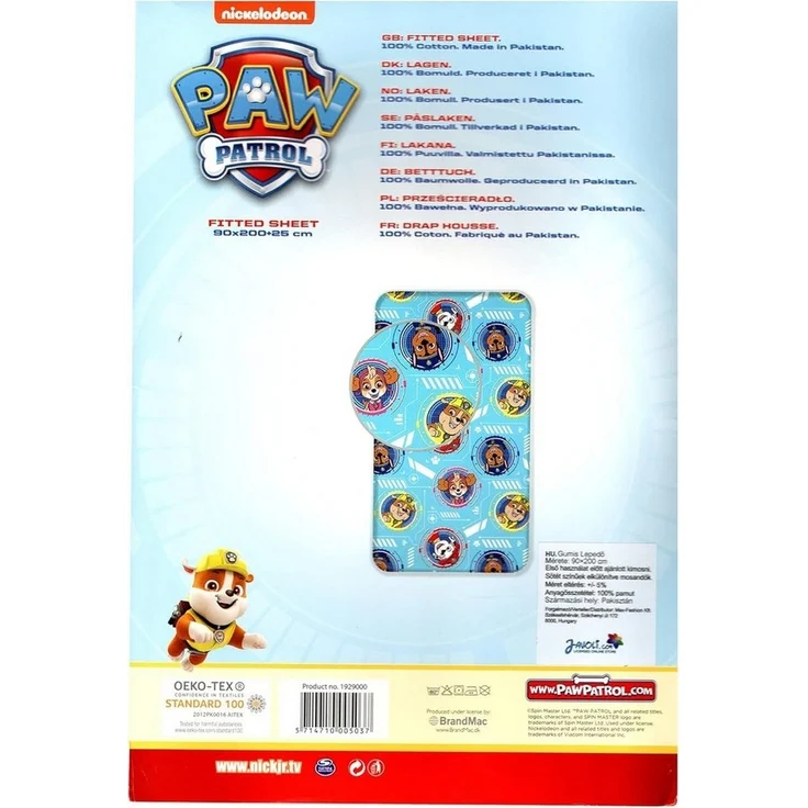 BrandMac Spannbettlaken Paw Patrol Spannbettlaken, 90 x 200 cm, für Einzelbett, 100% Baumwolle – Bild 2