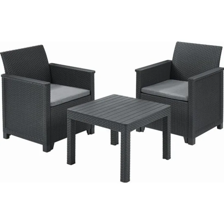 Balkonset Emma grau mit Sitzkissen Sitzgruppe Gartenmöbel Balkonmöbel Gartenset