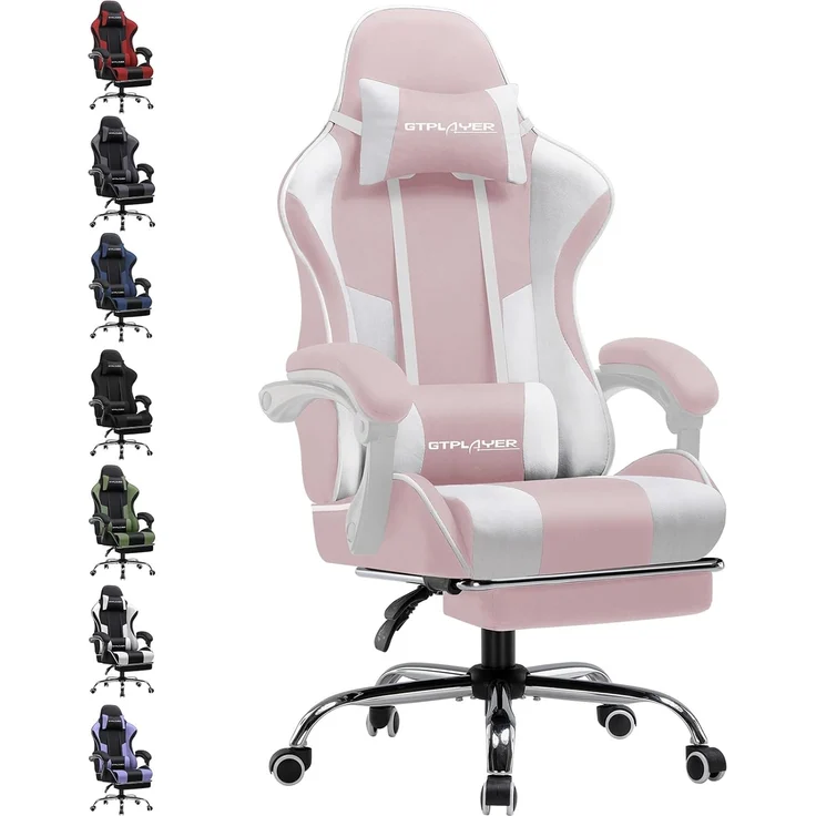 GTPLAYER Bürostuhl Gaming Stuhl Massage Gaming Sessel Ergonomischer Gamer Stuhl mit Fußstütze, Kopfstütze Massage-Lendenkissen, Gepolstert Game Chair, Drehsessel Stoff