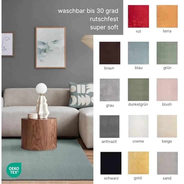 the carpet Relax kuscheliger Kurzflor Teppich, Anti-Rutsch Unterseite, Waschbar bis 30 Grad, Super Soft, Felloptik, Sand, 200x280 cm – Bild 9