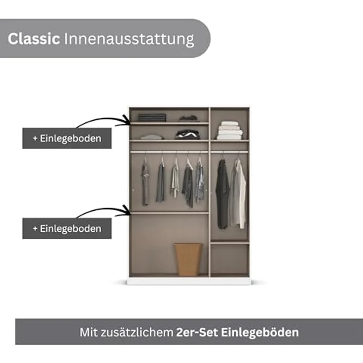 Rauch Möbel Lagoa, Kleiderschrank, Garderobe für Schlafzimmer, Kinderzimmer, Jugendzimmer 3-türig, 2 Schubladen, mit Zubehör Classic, Farbe Beige, Breite 136 – Bild 7