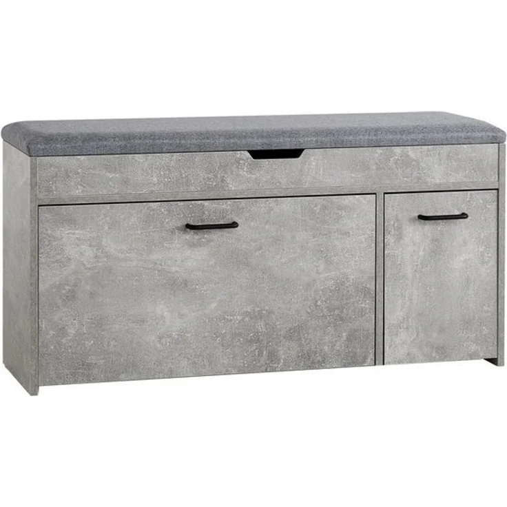 Mondeer Schuhbank Schuhhocker, mit Sitzfläche, mit Klappschublade, 100 x 30 x 52 cm, Weiß + Grau – Bild 4