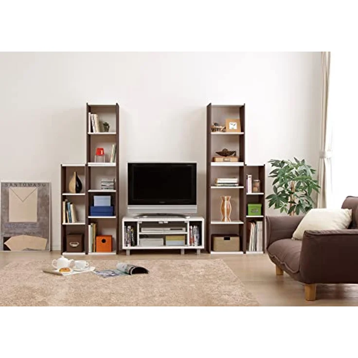 Iris Ohyama, Bücherregal mit 3 Ablagen, Set mit 2 Beistellmöbeln, Design, Modular, Büro, Schlafzimmer, Wohnzimmer - UB-9025 - Braun – Bild 5