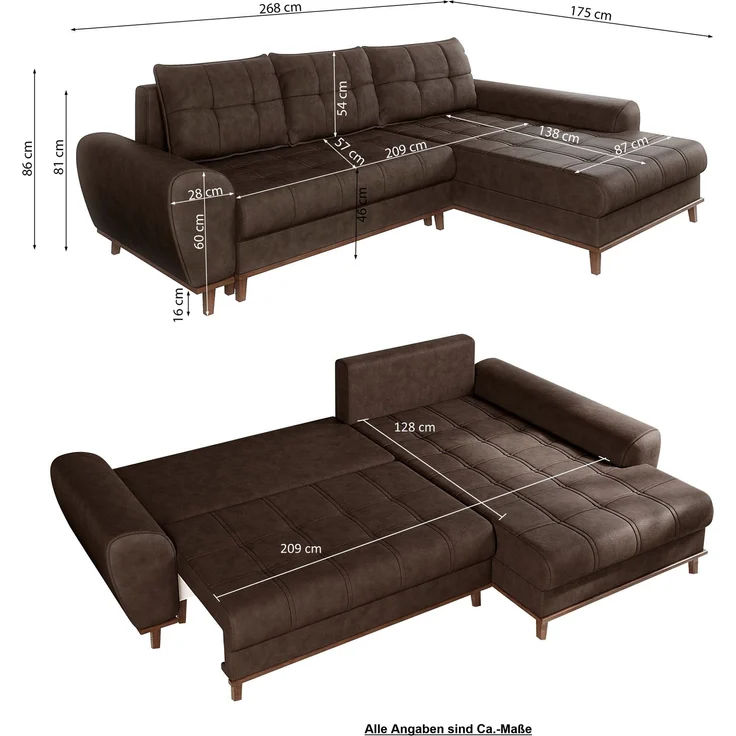 Ecksofa mit Schlaffunktion Bettkasten in Leder-Optik Mikrofaser Vintage Braun – Bild 9