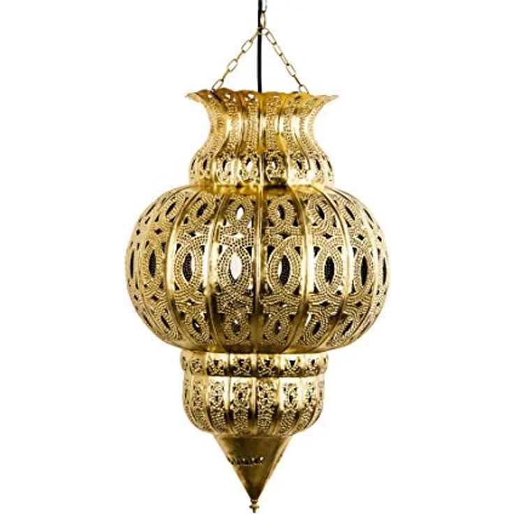 Marrakesch Orient & Mediterran Interior Orientalische Pendelleuchte Isfahan, Gold 50cm, E27 Fassung, Handarbeit aus Marokko, traumhafte Lichtreflexionen und orientalische Schattenspiele – Bild 3