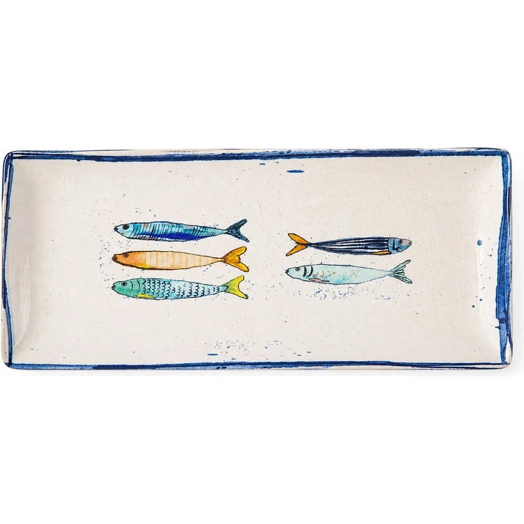 WestCraft Speiseteller Teller, mediterran mit Sardinen-Motiv, Maritime Servierplatte 30×15cm, (4 St), 4er Set, hochwertig und robust - langlebig und vielseitig einsetzbar – Bild 2