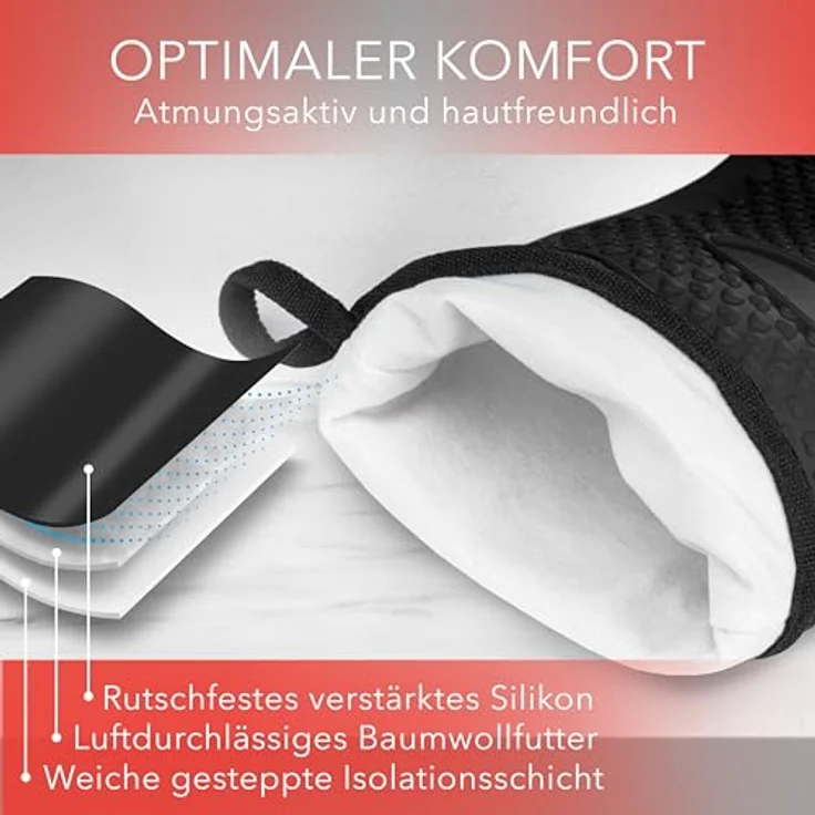 AVANA Topfhandschuhe Silikon Ofenhandschuhe Hitzebeständige Kochhandschuhe Handschuhe, Anti-Rutsch, weiches Baumwoll-Innenfutter, bis 250°C – Bild 5