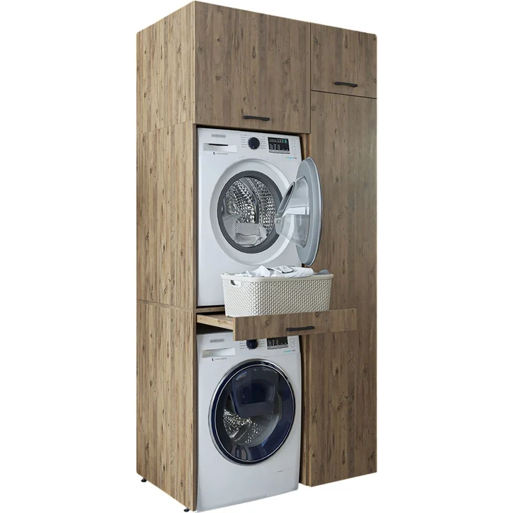Roomart Waschmaschinenschrank - SERIE DUO-I- 112 cm breit – Waschmaschinenüberbau für Trockner, Waschturm-Schrank • Eiche – Bild 9