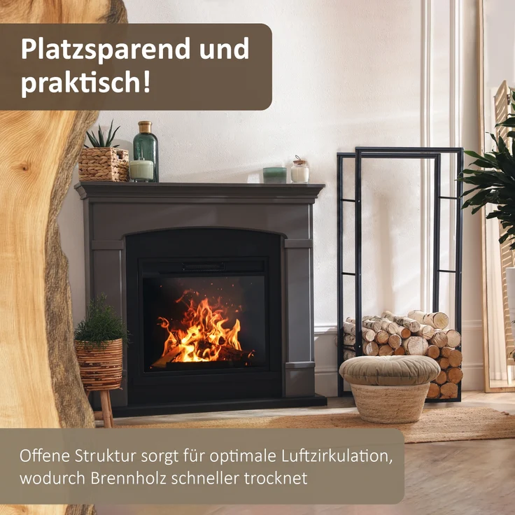 Kaminholzregal schwarz, Metallregal 60x25x100 cm, Brennholzregal – Bild 5