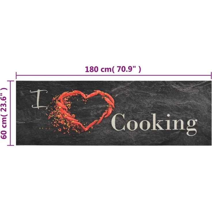 vidaXL Küchenteppich Waschbar Cooking Schwarz 60x180 cm Samt 136550 – Bild 4