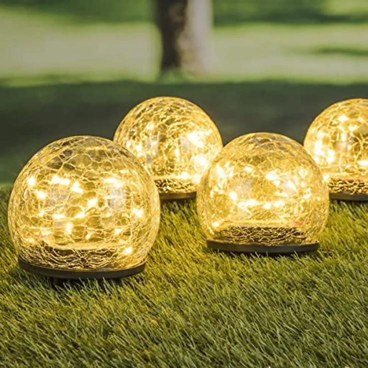 HI 4er Set LED Solar Crackle Glas Lampen Solarbeleuchtung mit Erdspieß 70395 – Bild 3