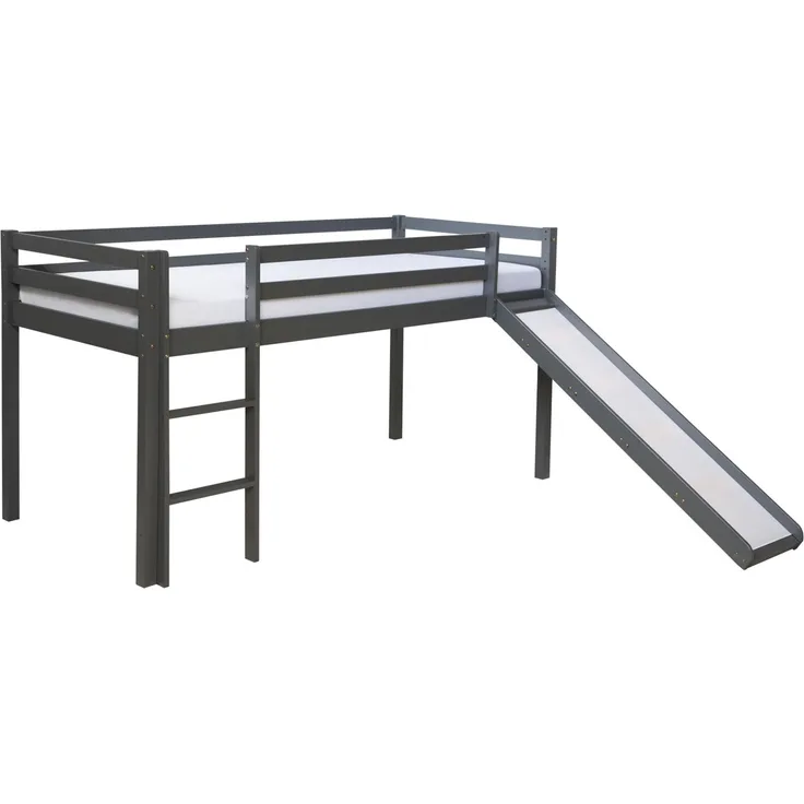 Homestyle4u Hochbett mit Rutsche Kiefer, 90x200 cm, grau