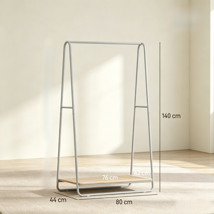 Garderobenständer 80 x 44 x 140 cm aus Metall und Spanplatte mit Schuhablage – Bild 5