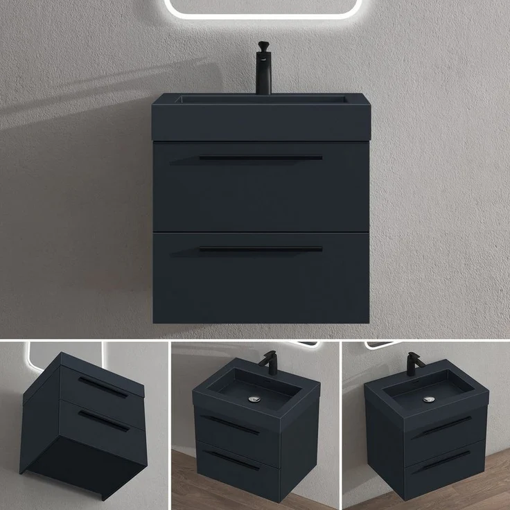 doporro Badmöbel-Set Design Badmöbel Set 2 Schubladen mit SoftClose Quadratto – Bild 2