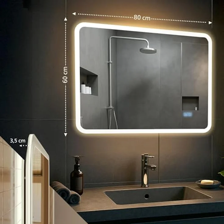 CLP Badspiegel Jericho Bluetooth-Lautsprecher Anti-Beschlag LED-Beleuchtung dimmbar,60x80 cm – Bild 3