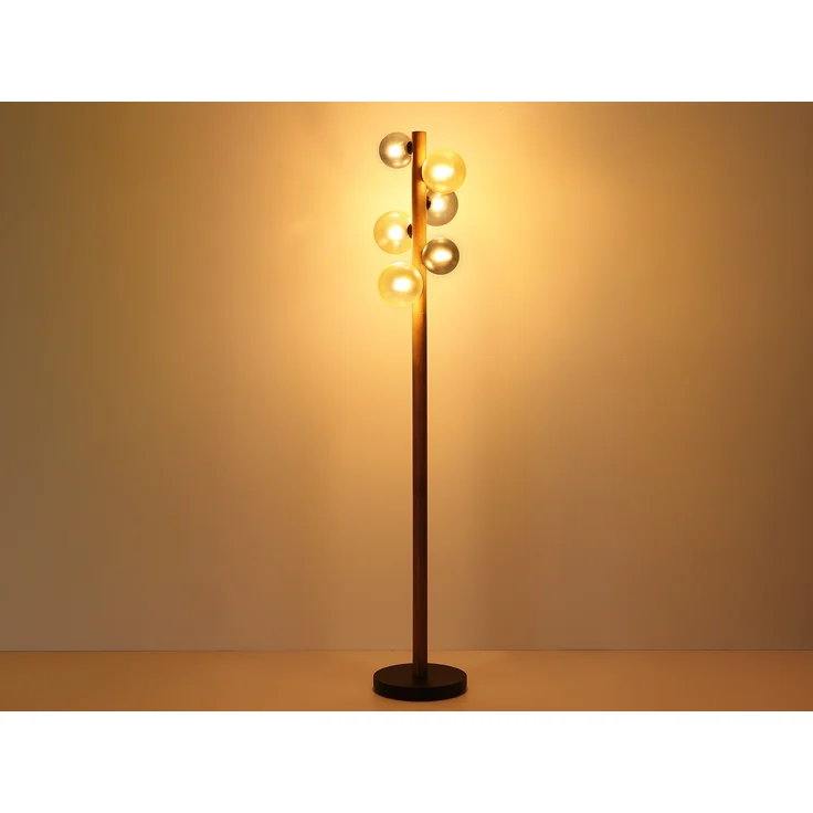 LED Stehleuchte aus Holz 6-flammig Glaskugeln Rauchglas & Bernstein, H: 150cm – Bild 9