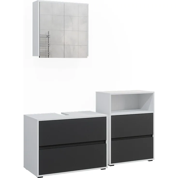 Badmöbel-Set Maltin Weiß/Anthrazit 3 Teile Vicco