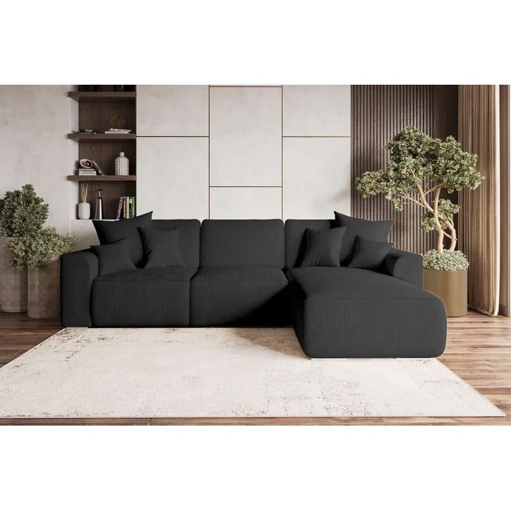 99rooms Gusto Ecksofa Cordstoff POSO Schwarz Rechts mit Schlaffunktion – Bild 5