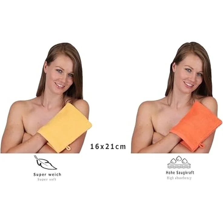 Betz Waschhandschuh 10 Stück Waschhandschuhe Premium 16x21 cm Farbe honiggelb/ blutorange, (10-St) – Bild 4