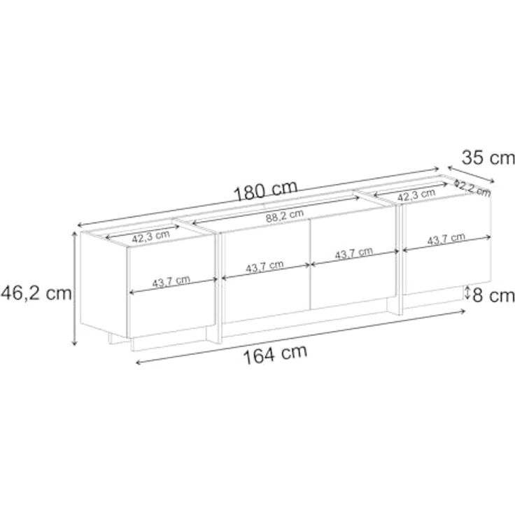 Modern TV Stand, Anthracite & Black, 180 x 46 x 35 cm | 100% Melamine Coated Particle Board, 18 mm Thick | Soft-Close Hinges, Stylish Design for Living Room & Entertainment Spaces – Bild 9