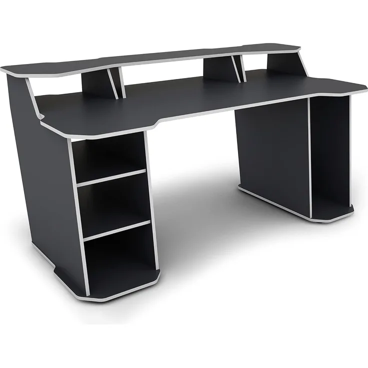 byLIVING Schreibtisch MATRIX / Gaming-Tisch in Anthrazit mit Kanten in Weiß / Mit viel Stauraum und großer Tischplatte / Computer-Tisch / PC / Arbeits-Tisch / B 180, H 76, T 85cm