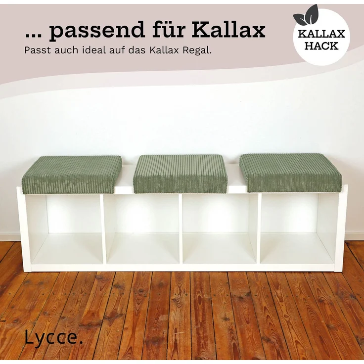 Lycce Bankauflage Klemmkissen mit Leiste - Cord, Polsterung, rutschfest Salbeigrün 8x40x38cm – Bild 9