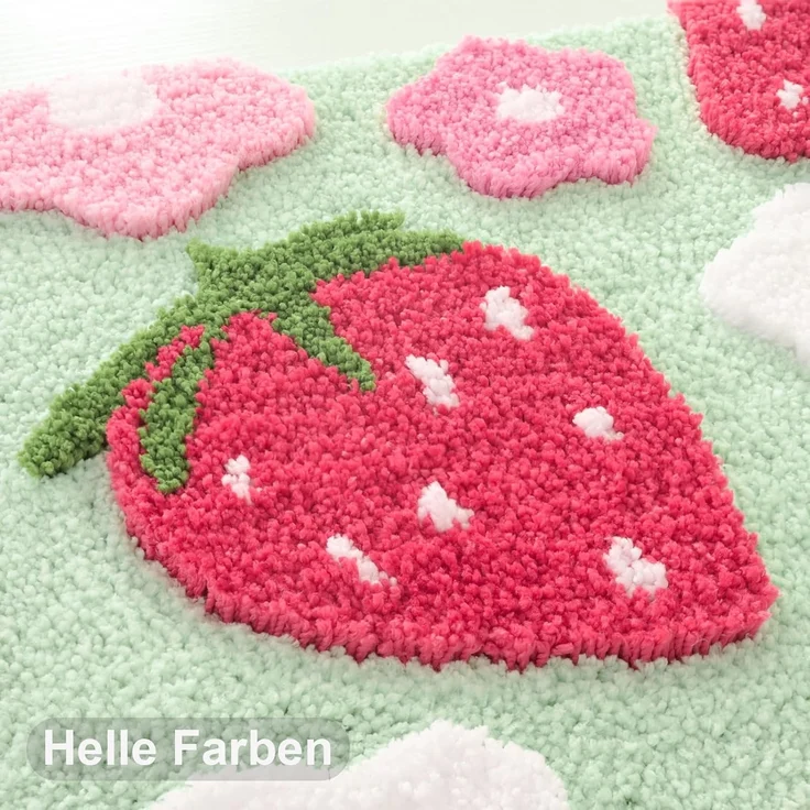 ABC Grüner Badteppich mit Erdbeermuster, rutschfest, waschbar, farbenfroh, aus weicher Mikrofaser, saugfähig, 50 x 80 cm – Bild 3