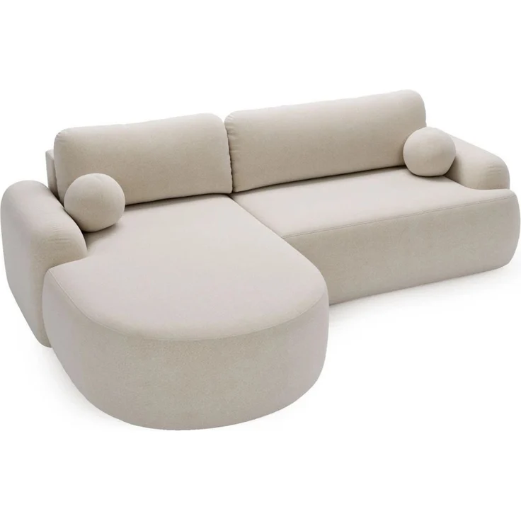 GrainGold Ecksofa L-Form AURIO mit Schlaffunktion und Bettkasten - Creme, Links, Wellenfedern, T30-Schaum – Bild 2