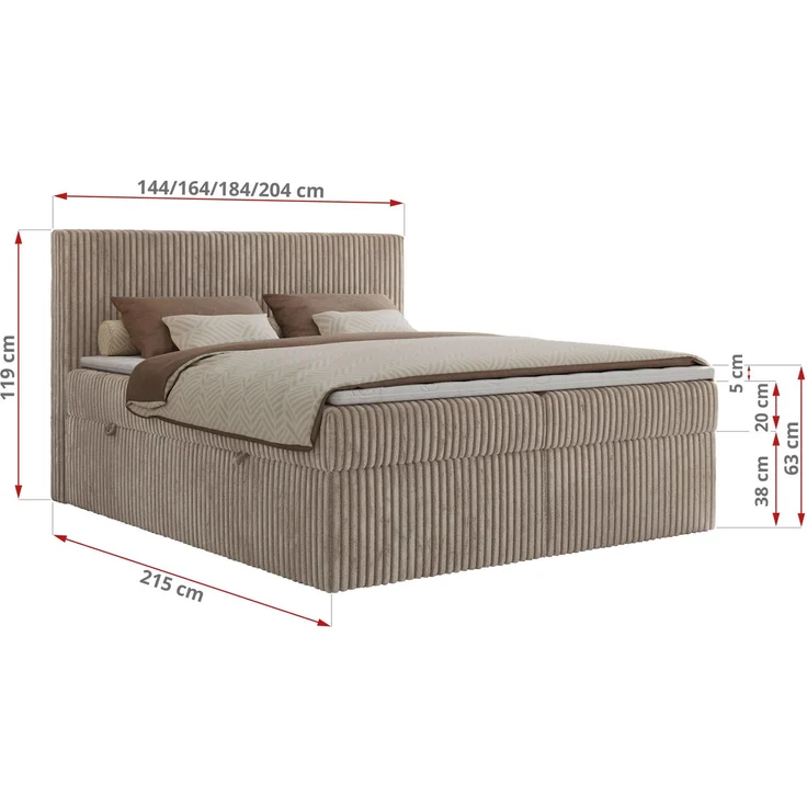 Mks Möbel 'Tiliano' Boxspringbett mit Kopfteil und Topper, Hellbraun, 160x200 cm, H3 – Bild 5