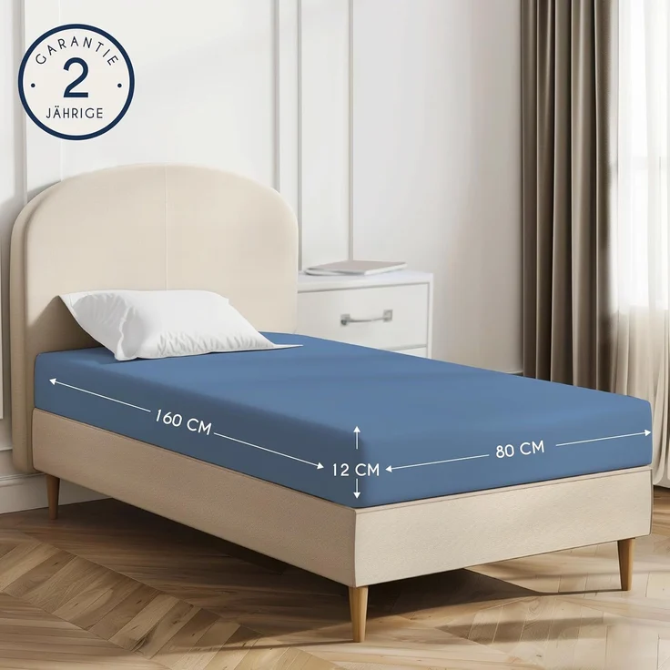 Dreamzie - Spannbettlaken 80x160 cm - Baumwolle Oeko Tex Zertifiziert - Blau - 100% Jersey Spannbetttuch 80x160 – Bild 2