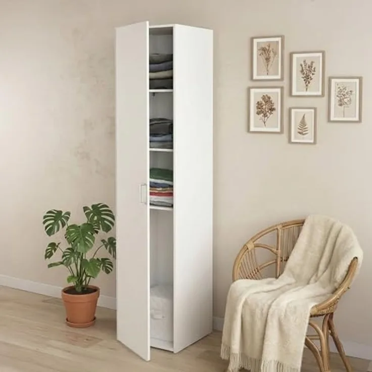 Dmora - 1-Tür MehrzweckschrankMelanie, Multifunktionale Möbel, Schuhschrank, Besenschrank, 42x39 h175 cm, Weiß