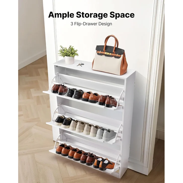 VEVOR Schuhschrank mit 3 Klappen, platzsparender Schuhkipper, freistehender Schuhregal-Organizer für den Eingang Flur Wohnzimmer Veranda, modernes Schuhregal 800 x 220 x 1165 mm Weiß – Bild 5