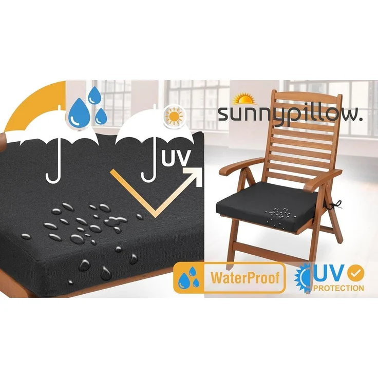 sunnypillow Stuhlkissen 2er Set Stuhlkissen mit Bändern "HAVANA" viele Farben zur Auswahl, Schwarz – Bild 3