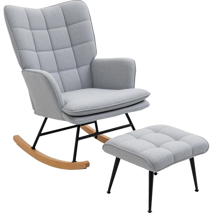 HOMCOM Schaukelsessel Schwingsessel, Wohnzimmerstuhl, mit Hocker (Schaukelstuhl mit Hocker, 2-St, bestehend aus Sessel und Hocker), Schaukelfunktion, Hocker inklusive