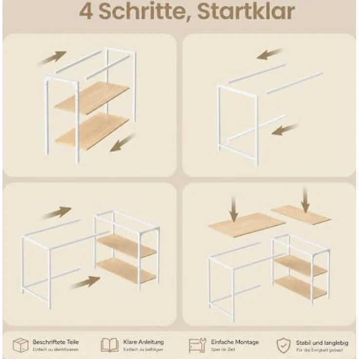VASAGLE Eckschreibtisch in L-Form, Computertisch, 120 x 80 cm | mit Stauraum, höhenverstellbare Ablage, beidseitig montierbar, Natürliche Eiche und Mattweiss, BARNET Kollektion LWD136Y101 – Bild 8